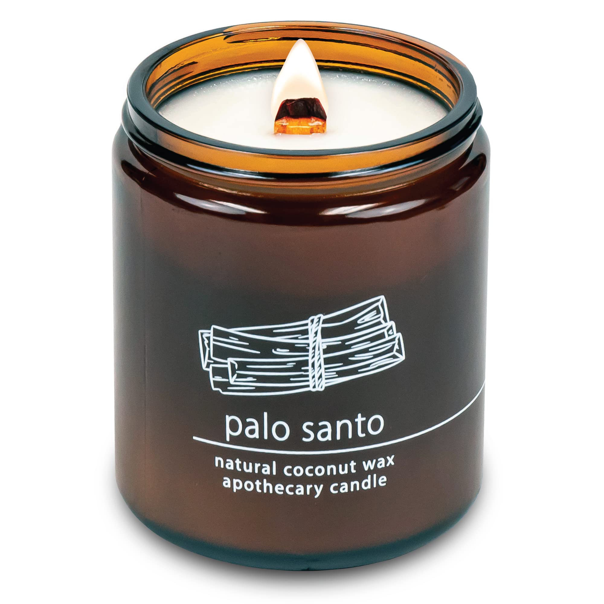 Crackling Wood Wick Candle Handcrafted With Natural Coconut Wax And Essential Oils (Palo Santo, Standard 8 Oz)